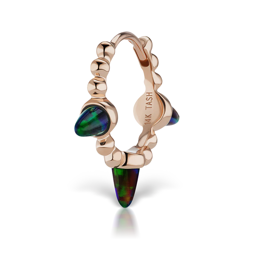 Triple Short Black Opal Spike Granulated Hoop Earring - Image 24