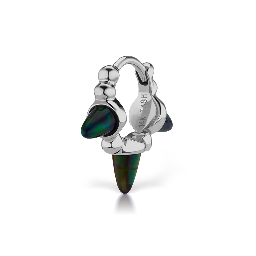 Triple Short Black Opal Spike Granulated Hoop Earring - Image 3