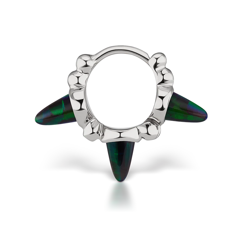 Triple Short Black Opal Spike Granulated Hoop Earring - Image 4