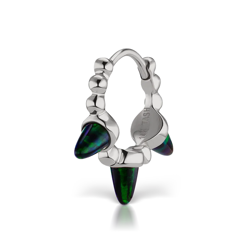 Triple Short Black Opal Spike Granulated Hoop Earring - Image 5