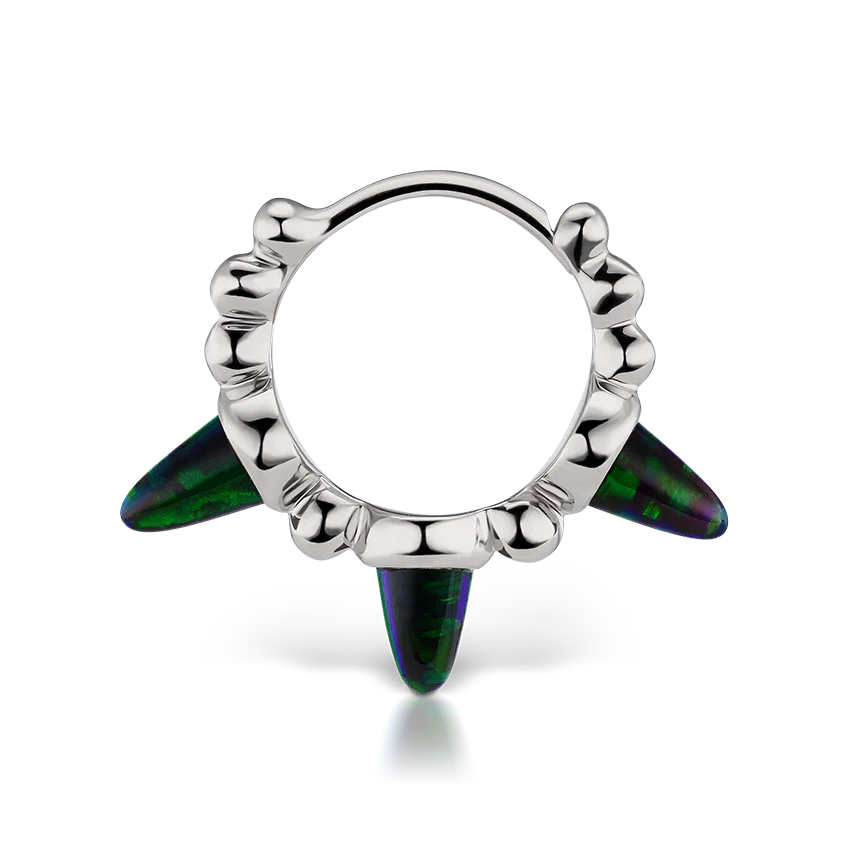 Triple Short Black Opal Spike Granulated Hoop Earring - Image 6