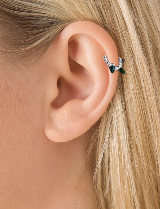 Triple Short Black Opal Spike Granulated Hoop Earring - Image 7