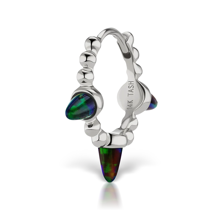 Triple Short Black Opal Spike Granulated Hoop Earring - Image 8