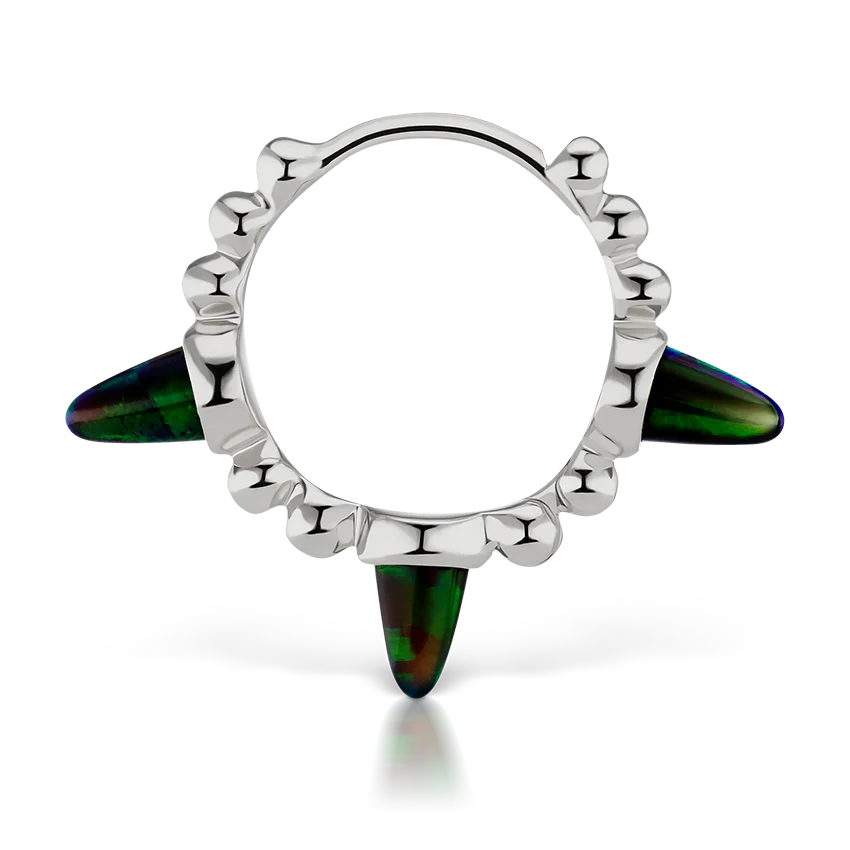Triple Short Black Opal Spike Granulated Hoop Earring - Image 9