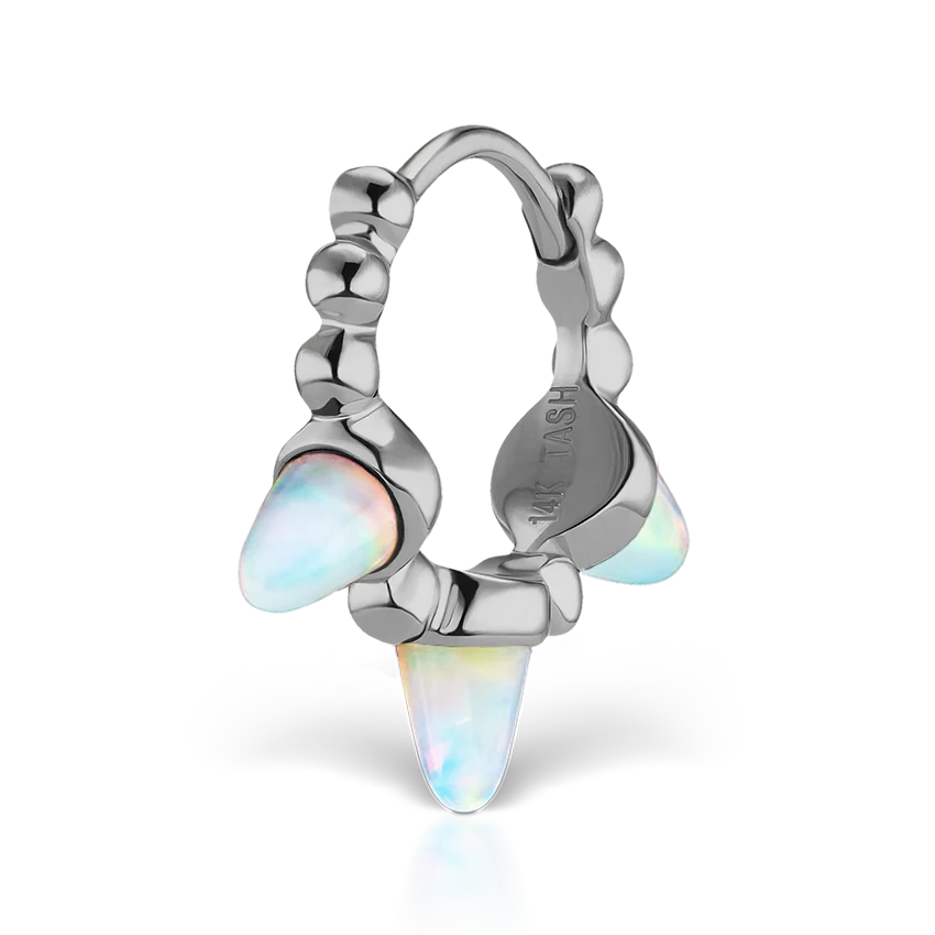 Triple Short Opal Spike Granulated Hoop Earring - Image 4