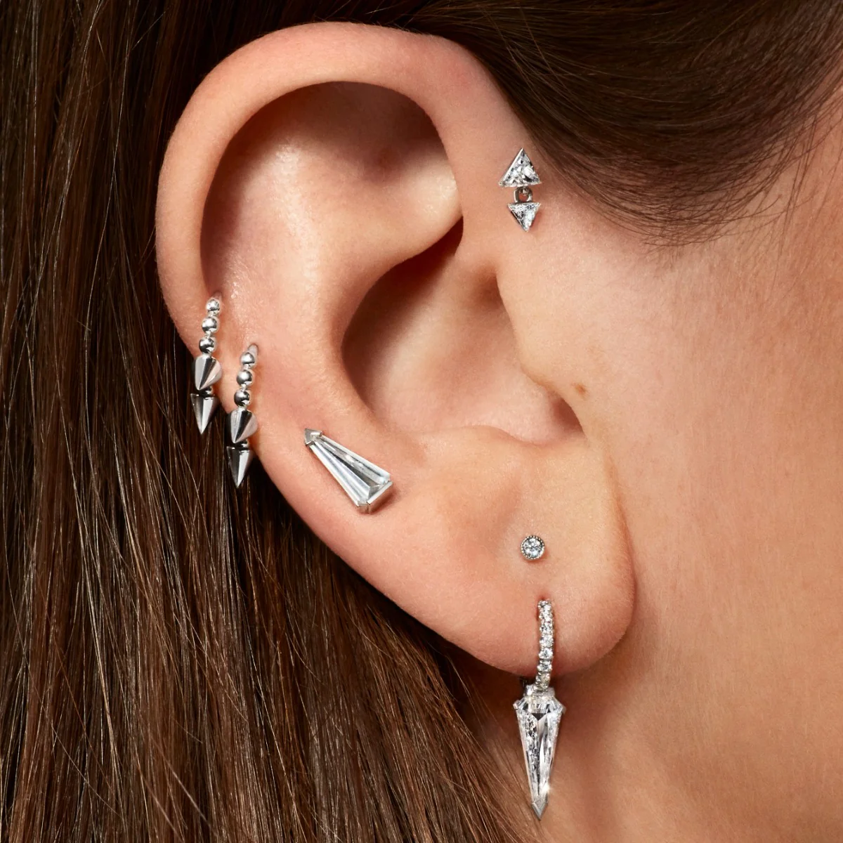 Triple Short Spike Granulated Hoop Earring - Image 2