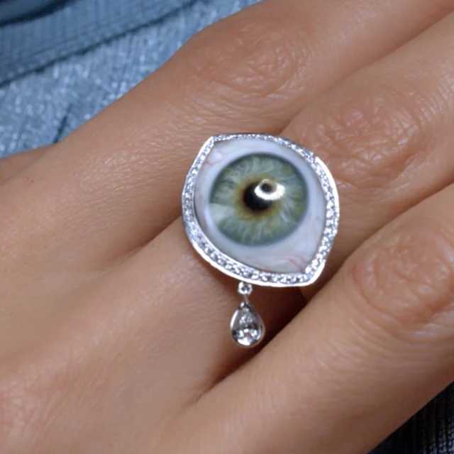 Diamond Halo Teardrop Eye Finger Ring - Image 11