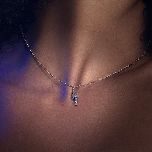 White and Black Diamond Lightning Bolt Necklace - Image 4