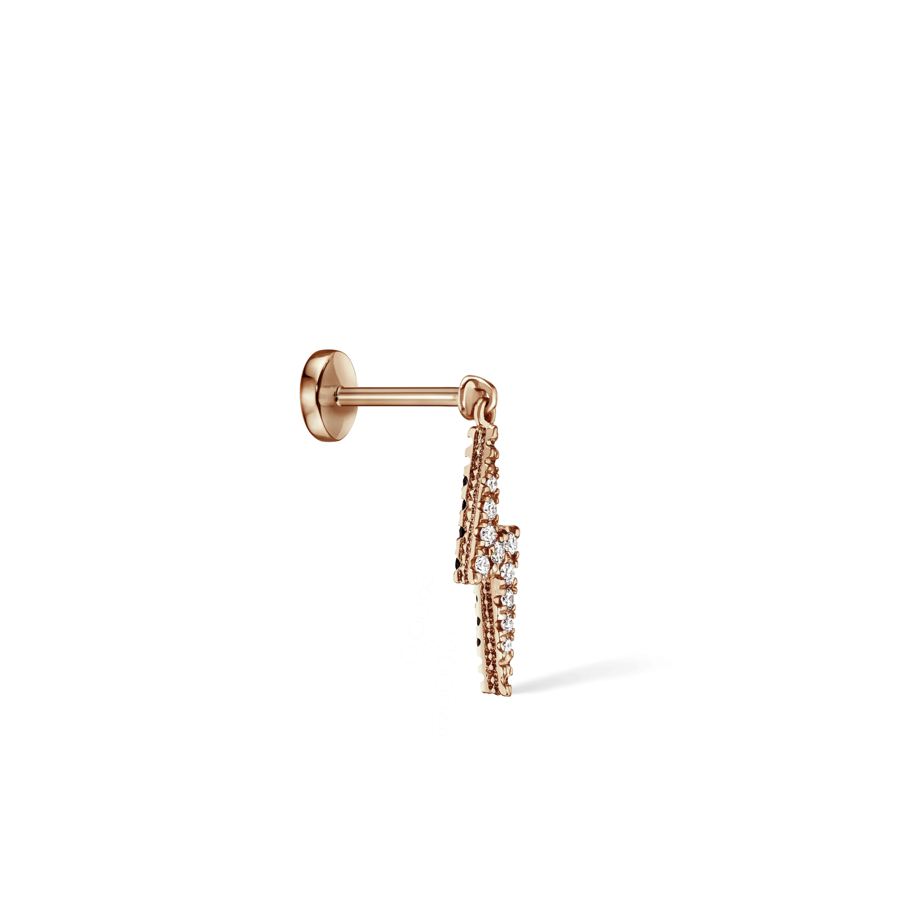 White and Black Diamond Lightning Bolt Threaded Charm Earring - Image 10