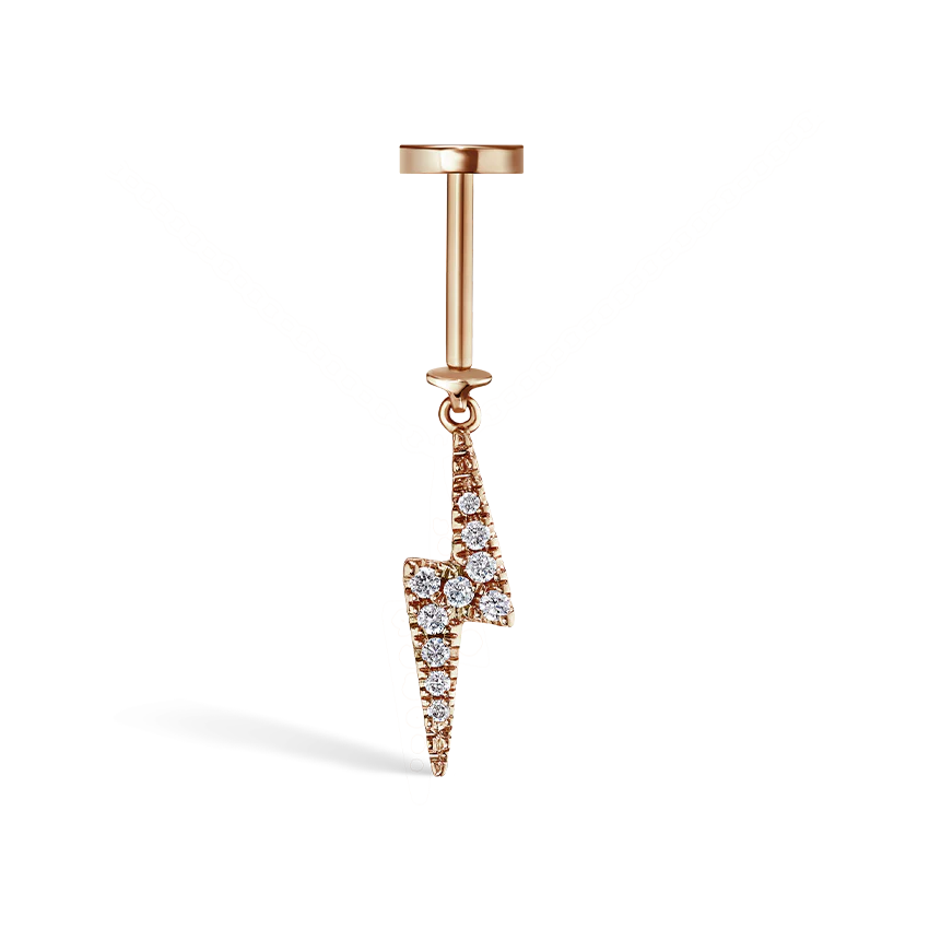 White and Black Diamond Lightning Bolt Threaded Charm Earring - Image 8